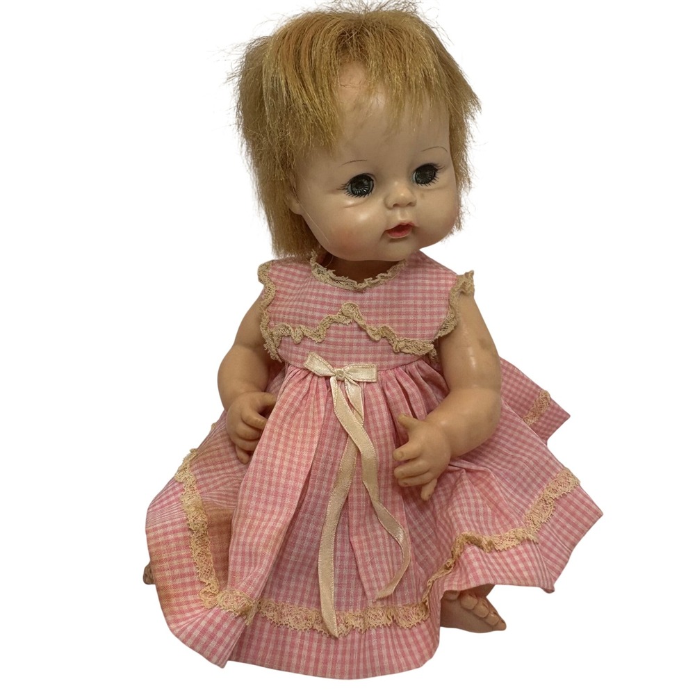 Vtg 1965 Madame Alexander 15" Sweet Tears Doll Original Tagged Gingham Dress